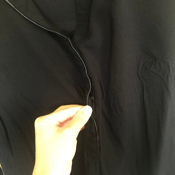 Philosophy Black Sheer Faux Leather Trim Blouse Large Long Sleeve Minimalist - Picture 5 of 10